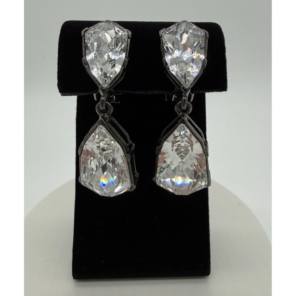 NWT Oscar de la Renta Crystal CZ Drop Clip-On Earrings